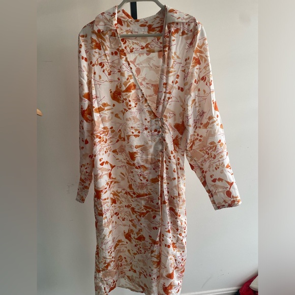 NWOT COS|| Tailored Wrap Dress, Size 6 in Orange and White, Tencel - Picture 7 of 12